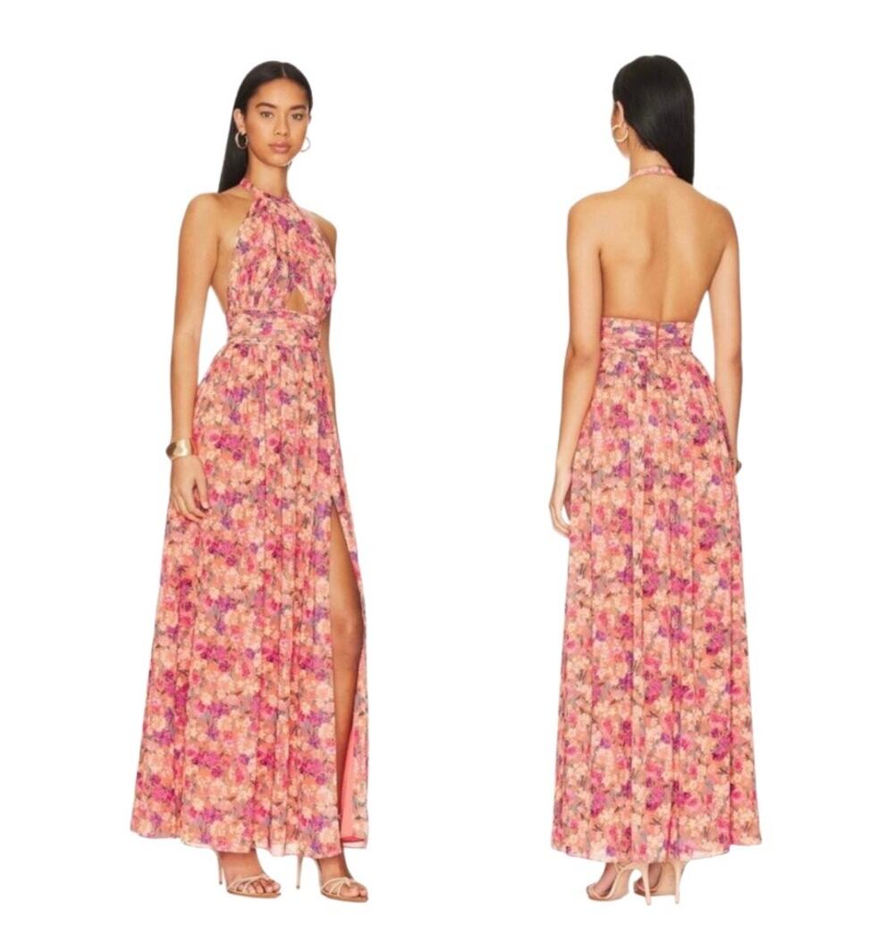Lovers and Friends Hazel Maxi Dress Cali Blooms Pink Floral Large NWT